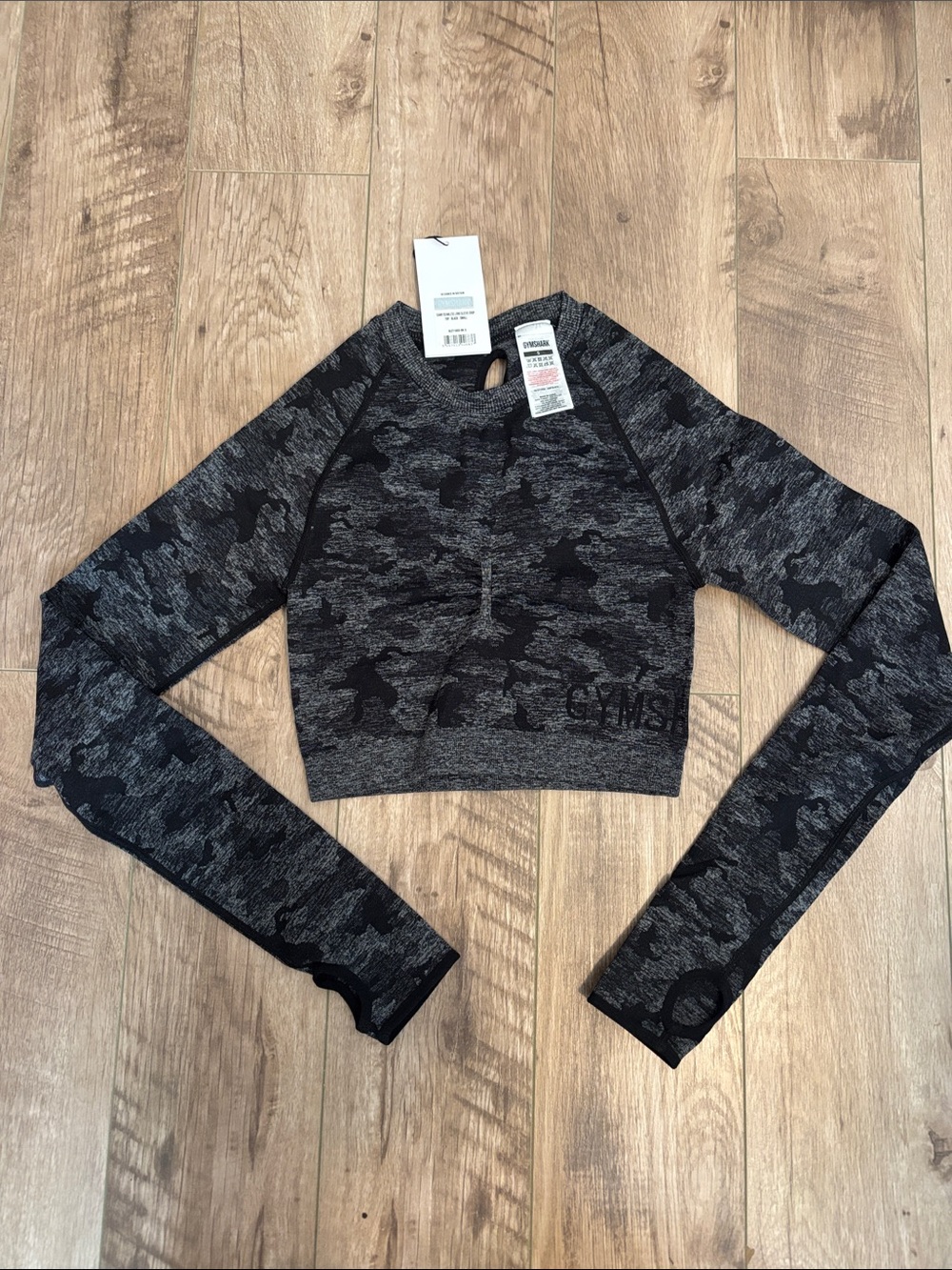 Gymshark Black Heather Camo Seamless Crop Long-Sleeve Sweater